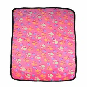1 Pc Pet Carpet Coral Small Pink Paw Printed Pet Dog Blanket Super Pet Cushion Sleep Mat (60x40cm Random Hemming Color)