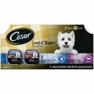 Cesar Loaf and Topper in Sauce Wet Dog Food Variety Pack 3.5 oz Trays (12 Pack)