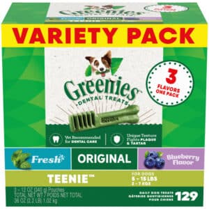 Greenies Teenie Dental Chews Flavored with Spearmint & Blueberry Dog Treats - 36 oz, 129 Count