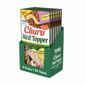INABA Churu Meal Topper for Dogs Complete & Balanced Creamy Lickable Purée Dog Food Toppers 1.69 Ounce Tube 18 Tubes (3 per Pack) Chicken with Salmon Recipe