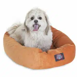 Majestic Pet Villa Velvet Bagel Pet Bed for Dogs Calming Dog Bed Washable Small Orange