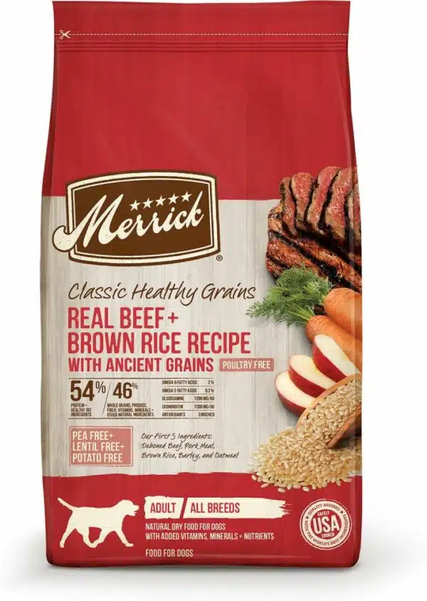 Merrick Healthy Grains Premium Adult Dry Dog Food, Wholesome & Natural Kibble With Beef & Brown Rice - 12 lb Bag