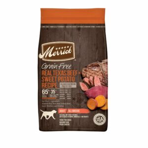 Merrick Premium Grain Free Dry Adult Dog Food Wholesome & Natural Kibble Real Texas Beef & Sweet Potato - 44 lb Bag (2 x 22 lb Bag)