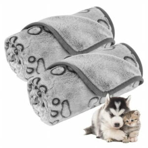 Qweryboo 2 Pcs Dog Blanket for Medium Large Dogs Fleece Puppy Blanket Washable Dog Blankets for Bed Couch Protection with Cute Paw Print