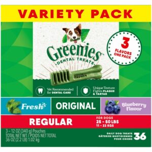 Greenies Greenies Natural Dental Care Dog Treats, Regular, 3 Flavor Variety Pack | 36 ct