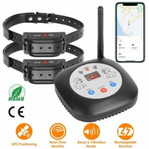 iMounTEK 328FT Electric Wireless Dog Fence System GPS Dog Tracker with GPS Location Monitor Range Adjustable Rechargeable Beep Vibration for Small Medium Large Dogs 1 Transmitter 2 Receiver