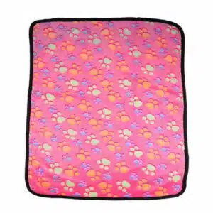 1 Pc Pet Carpet Coral Small Pink Paw Printed Pet Dog Blanket Super Pet Cushion Sleep Mat (60x40cm Random Hemming Color)