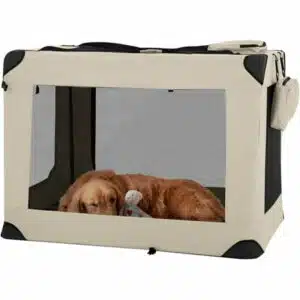 BestPet 42 inch Collapsible Dog Crate for Large Dogs 3-Door Portable Folding Soft Dog Crate Dog Kennel Lightweight Foldable Travel Dog Crate with Mesh Windows for Indoor Outdoor Travel Beige