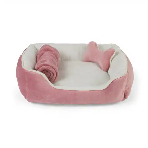 EveryYay Essentials Snooze Fest Dog Bed Bundle, 22" L X 18" W, Pink, Small, Pink