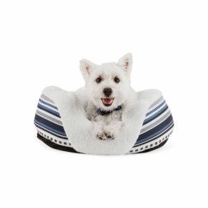 EveryYay Oval Stripe Cuddler Dog Bed, 23" L X 17" W X 7" H, Navy, Small, Blue