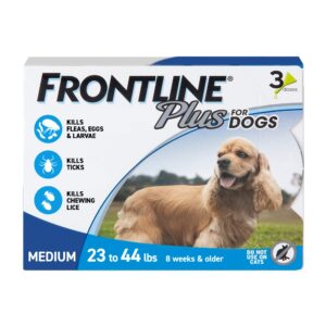 FRONTLINE Plus Flea and Tick Treatment for Medium Dogs Up to 23 to 44 lbs., 3 Treatments
