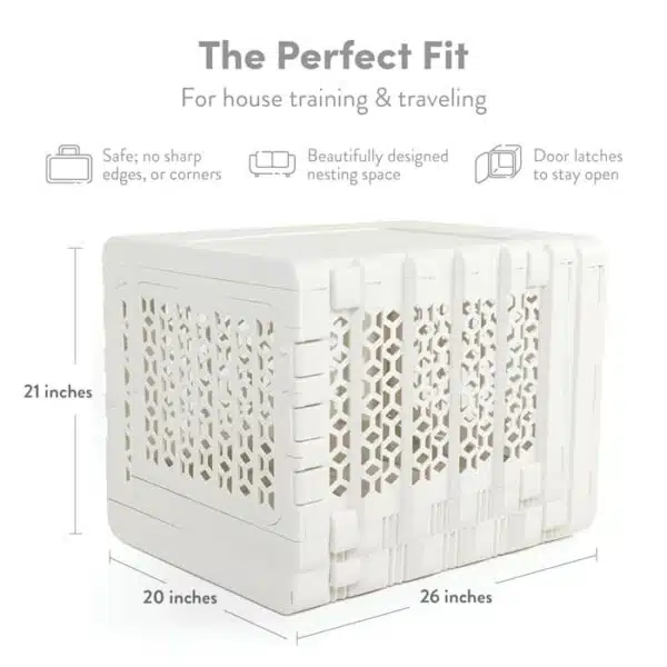 KindTail PAWD White Modern Collapsible Dog Crate, 26" L X 20" W X 21" H, Medium, Off-White