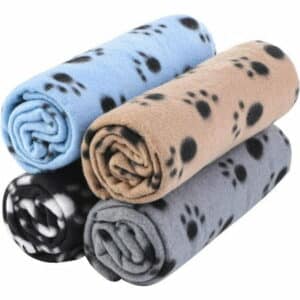Pack of 4 Pet Blankets With Paw Prints Pet Cushion Animals Blanket Puppy Dog Blanket for Small Animals Black Grey Beige and Light Blue 70 x 100 cm