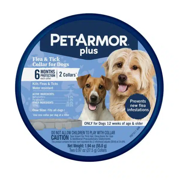 PetArmor Plus Flea & Tick Collar for Dogs, Pack of 2, Grey