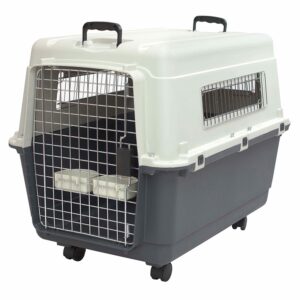 Sport Pet Designs Rolling Plastic Airline Approved Wire Door Travel Dog Crate, Large, Gray