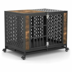 42inch Heavy Duty Dog Crate Escape Proof Large Medium Kennel for High Anxiety Dogs Indestructible Pet Cage Indoor Rustic Brown