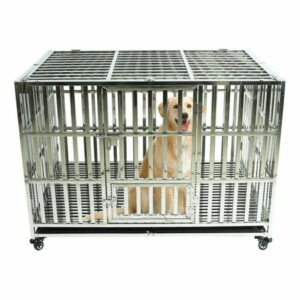47 Inch Heavy Duty Stainless Steel Dog Cage High Anxiety Indestructible and Escape-Proof Dog Crate Kennel for Large Medium Small Dogs Indoor Outdoor