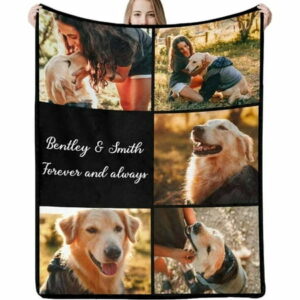 AISENIN Personalized Dog Portrait Blanket Customized Dog Blankets with Photos and Text Custom Pet Memorial Gifts for Loss of Dog Women Men Dog Lovers Dog Owner Pets