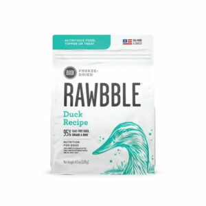 BIXBI Rawbble Freeze Dried Dog Food Duck Recipe 4.5 oz - 95% Meat and Organs No Fillers - Pantry-Friendly Raw Dog Food for Meal Treat or Food Topper - USA Made in Small Batches