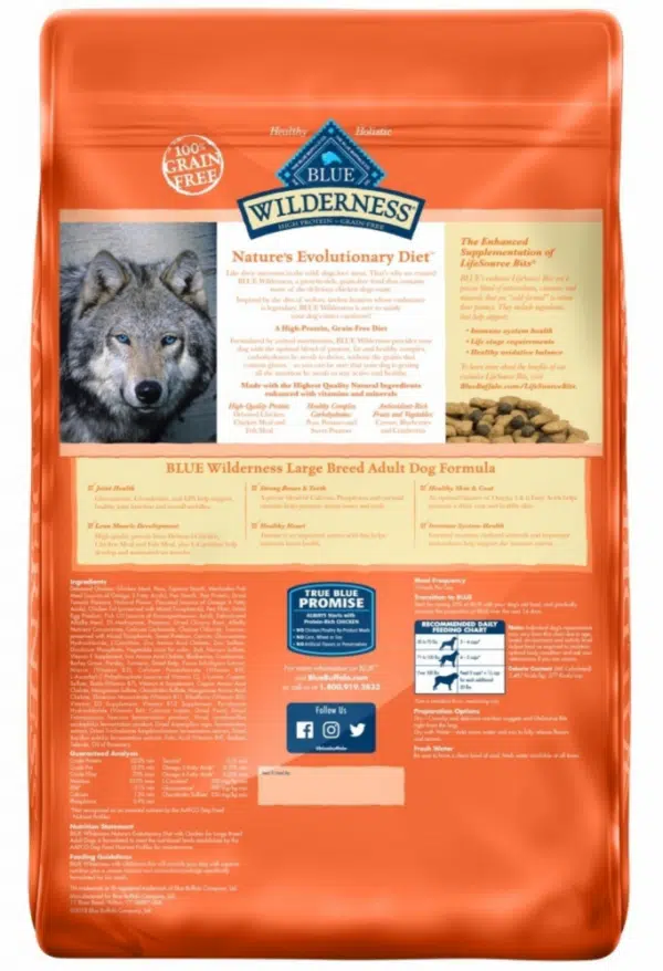 Blue Buffalo Wilderness Grain Free High Protein Chicken Recipe Adult Large Breed Dry Dog Food - 24 lb Bag