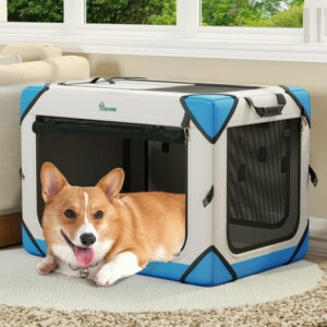 Dextrus Collapsible Dog Crate with 4 Doors Portable Travel Dog Crates and Kennels with Mesh Windows for Indoor Outdoor Travel Ideal for Large Medium Small Dogs(30 L x 21 W x 21 H)