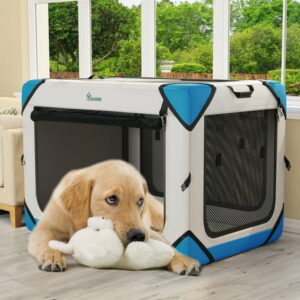 Dextrus Collapsible Dog Crate with 4 Doors Portable Travel Dog Crates and Kennels with Mesh Windows for Indoor Outdoor Travel Ideal for Large Medium Small Dogs(42 L x 31 W x 31 H)
