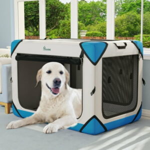 Dextrus Portable Dog Travel Crate Collapsible Dog Crate with 4 Doors and Sturdy Mesh Windows Soft Dog Kennel for Indoor and Outdoor Use(42 L x 31 W x 31 H)