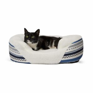 EveryYay Essentials Oval Cuddler Dog Bed, 23" L X 17" W X 7" H, Navy Stripe, Small, Blue