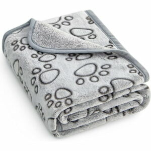 Filled Dog Blanket High Quality Soft with Cute Paw Prints in Gray Flannel 40*32 Inches