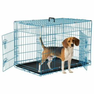 Foldable Dog Crate 30 Inch Blue Portable Easy to Clean Safe and Secure Construction Ideal for Travel and Indoor Use