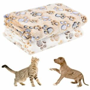 HACRAHO Dog Blanket 2 PCS Cute Pet Blanket Soft Dog Blanket for Small Medium Pets White and Coffee Color M