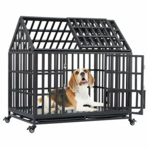 Heavy Duty Dog Crate for Large Dog Cage Strong Metal Escape Dog Kennels and Crates with Top Door and 4 Lockable Wheels Easy to Assemble 44 /Black