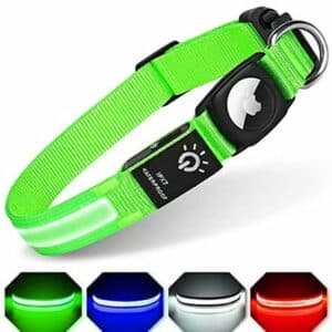 LED AirTag Dog Collar FEEYAR Air Tag Dog Collar [IPX7 Waterproof] Light Up Dog Collars with Apple AirTag Holder Case Rechargeable Lighted Dog Collar for Small Medium Large Dogs [Black][Size M]