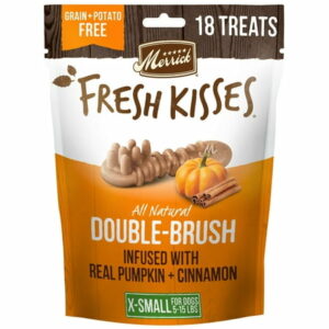 Merrick Fresh Kisses Dental Chews for Dogs Pumpkin and Cinnamon Natural Dog Treats for Small Dogs 5-15 Lbs 5.3 oz. Pouch