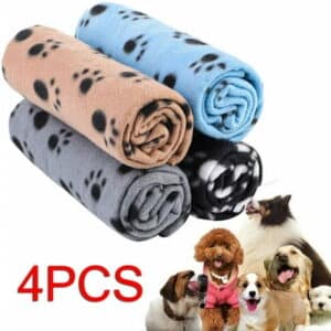 Pack of 4 Pet Blankets With Paw Prints Pet Cushion Animals Blanket Puppy Dog Blanket for Small Animals 60x70cm