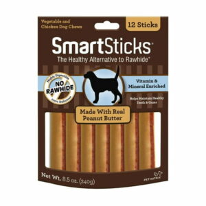 SmartBones SmartSticks With Real Peanut Butter 12 Count Rawhide-Free Chews For Dogs