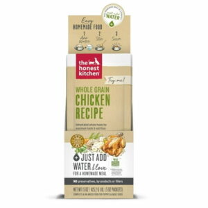 The Honest Kitchen Human Grade Dehydrated Whole Grain Dog Food Complete Meal or Dog Food Topper Chicken 10-Pack of 1.5 oz Sachets