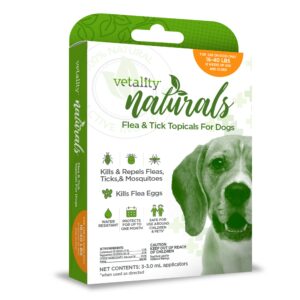 Vetality Naturals Flea & Tick Topicals for Dogs 16-40 lbs., 3 Dose, Medium