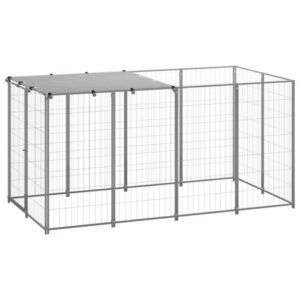 vidaXL Outdoor Dog Kennel Large Dog Crate Lockable Puppy Cage with Roof Steel