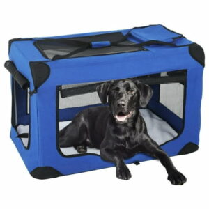 36 inch Collapsible Dog Crate for Medium Dogs 3-Door Portable Folding Soft Dog Crate Dog Kennel Lightweight Foldable Travel Dog Crate with Mesh Windows for Indoor Outdoor Travel Blue