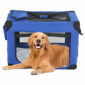 42 inch Collapsible Dog Crate for Large Dogs 3-Door Portable Folding Soft Dog Crate Dog Kennel Lightweight Foldable Travel Dog Crate with Mesh Windows for Indoor Outdoor Travel Blue