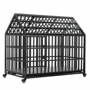 52 Heavy Duty Dog Crate Large Dog cage Strong Metal Dog Kennels and Crates for Large Dogs with 4 Lockable Wheels