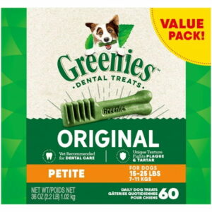 Greenies Original Petite Natural Dog Dental Care Chews Oral Health Dog Treats 36 oz. (60 Treats)