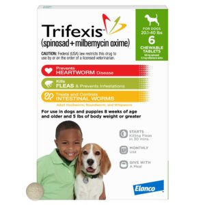Trifexis Chewable Tablets for Dogs 20.1 to 40 lbs, 6 Month Supply, .75 IN
