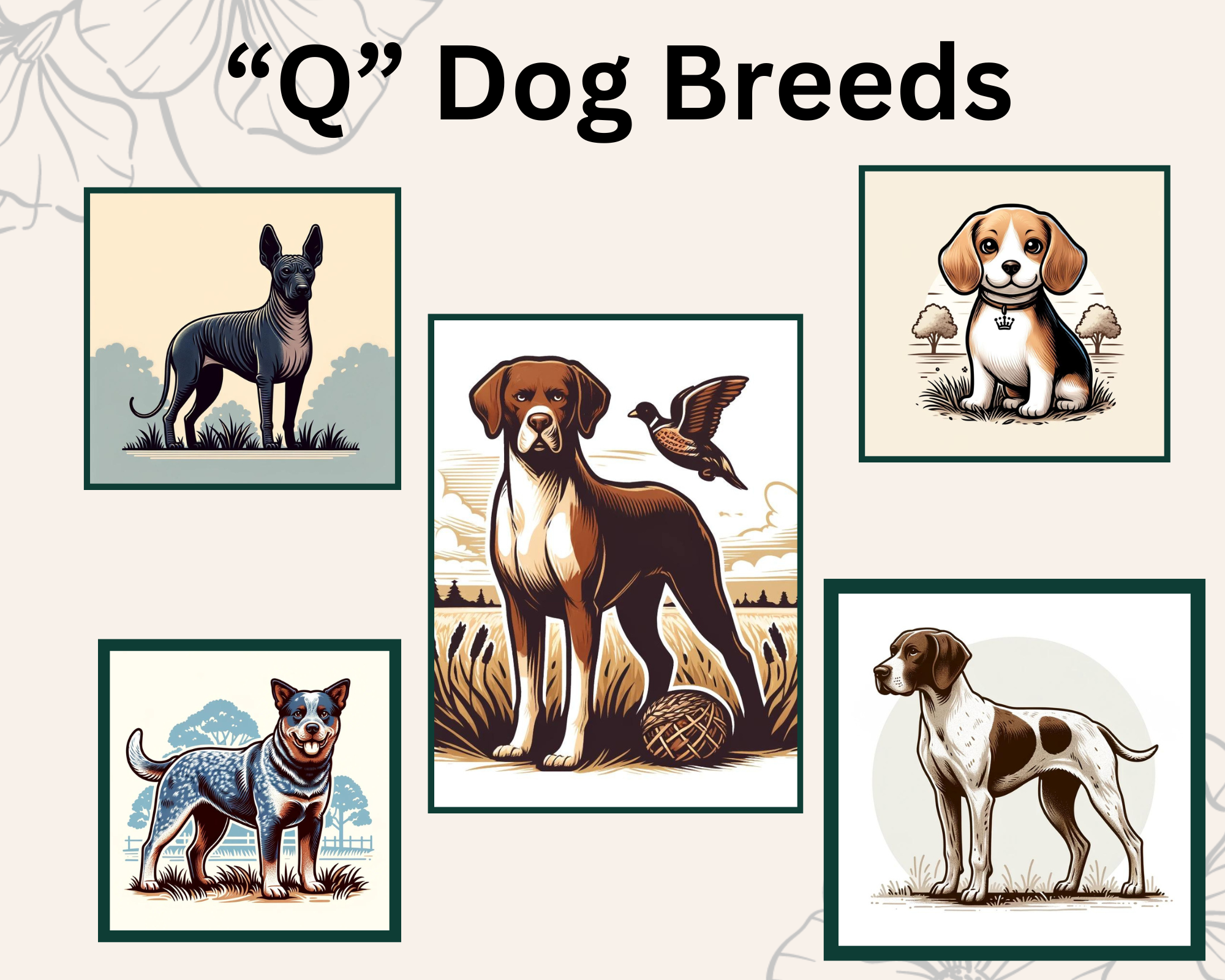 A Photo Collage of Dog Breeds that start with Q