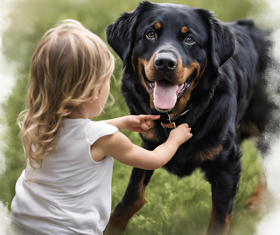 An AI image of an adult Labernese playing with a child