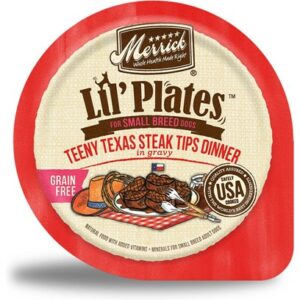Merrick Lil' Plates Small Breed Grain Free Teeny Texas Steak Tips Dog Food Tray 3.5-oz, case of 12