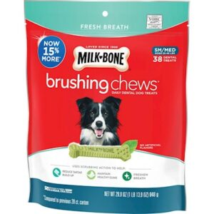 Milk-Bone Fresh Breath Daily Dental Brushing Chews for Small & Medium Dogs 19.6-oz, 25-pack