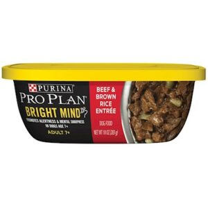 Purina Pro Plan Bright Mind Adult 7+ Beef and Brown Rice Entree Dog Food Tray 10-oz, case of 8