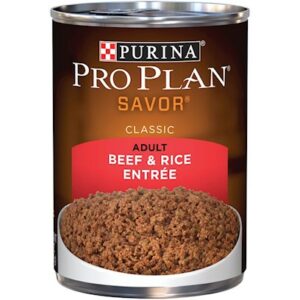 Purina Pro Plan Savor Adult Beef and Rice Entree Canned Dog Food 13-oz, case of 12
